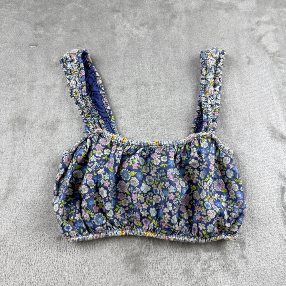 American Eagle Women's XS Floral Smocked Crop Top Blue